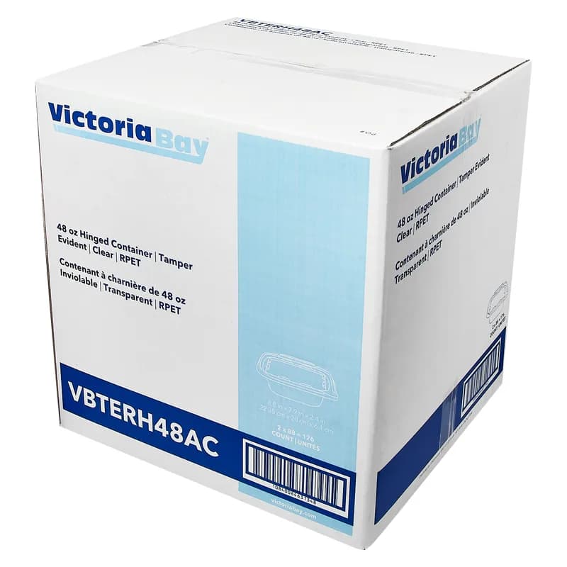 Victoria Bay Deli Container Hinged 48 OZ RPET Clear Tamper-Evident 88 Count/Pack 2 Packs/Case 176 Count/Case