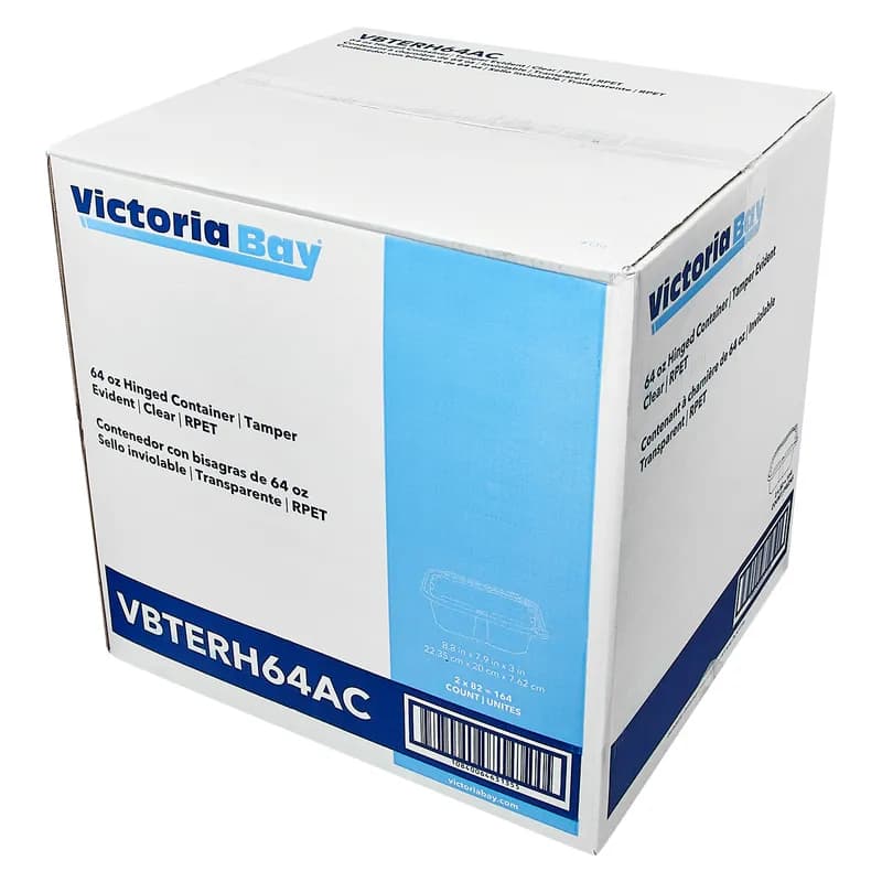 Victoria Bay Deli Container Hinged 64 OZ RPET Clear Tamper-Evident 82 Count/Pack 2 Packs/Case 164 Count/Case