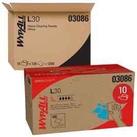 WypAll® L30 Cleaning Towel 10X10.8 IN Heavy Duty DRC White Pop-Up Box 120 Sheets/Pack 10 Packs/Case 1200 Sheets/Case