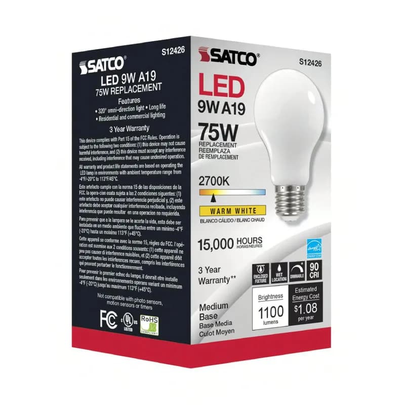 Light Bulb Soft White 11 Watt LED 2700 K Dimmable Medium Base 120V 24/Case