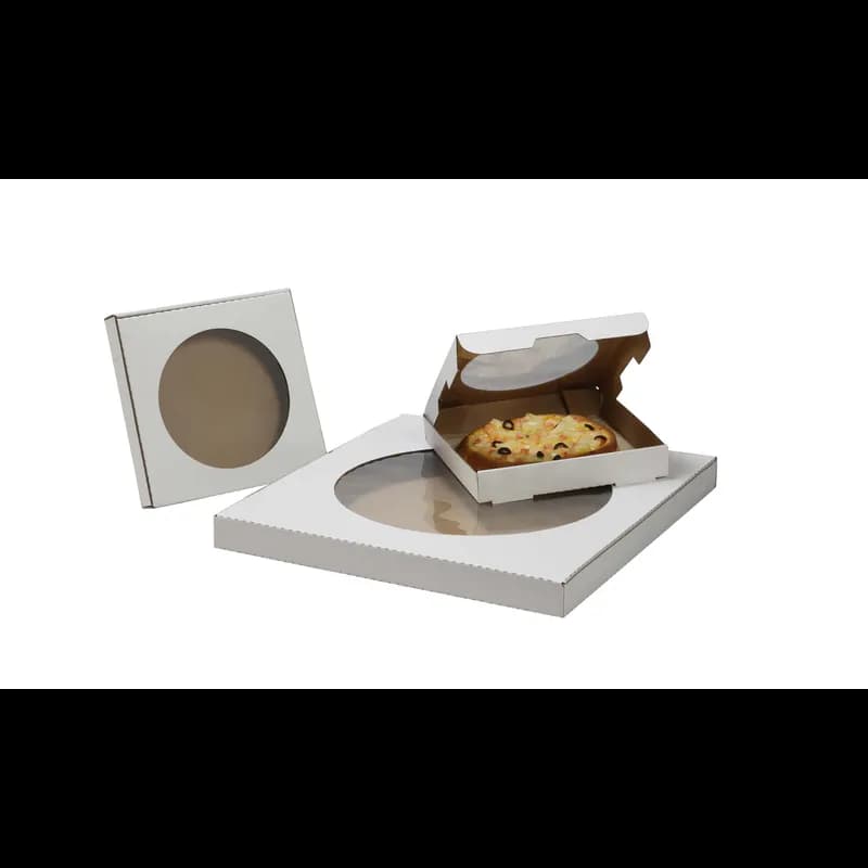 Pizza Box 17 IN Corrugated Cardboard White Kraft Plain E-Flute With Window 50/Bundle