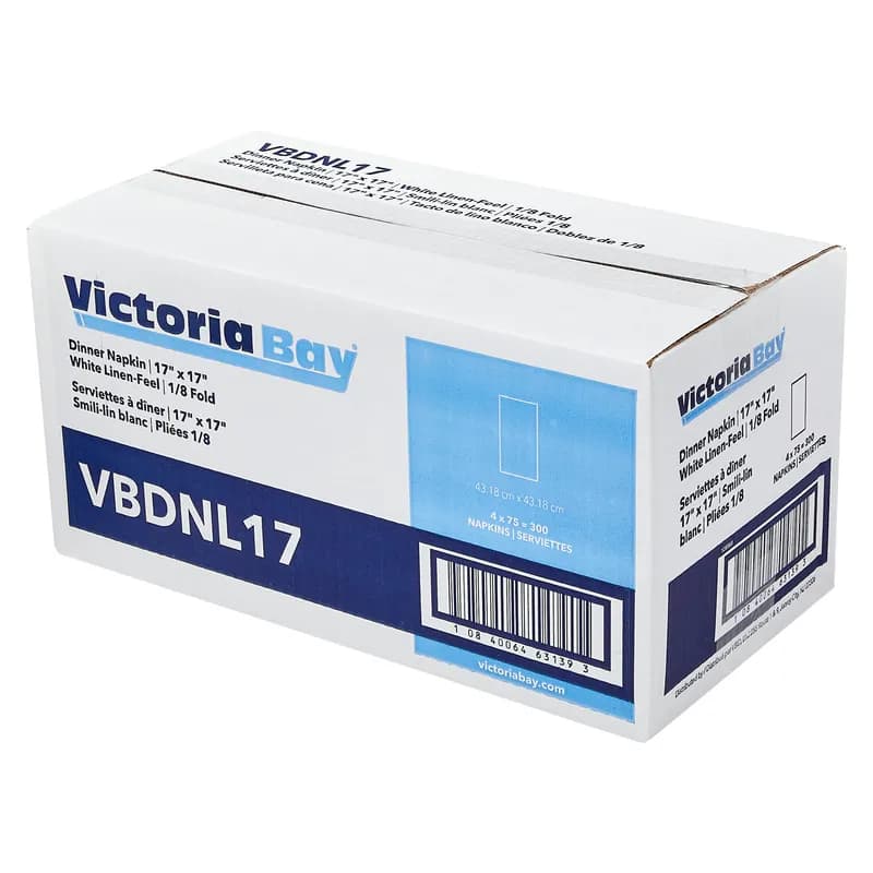 Victoria Bay Dinner Napkins 17X17 IN White Paper 1PLY Linen Feel 75 Count/Pack 4 Packs/Case 300 Count/Case