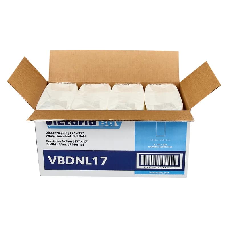 Victoria Bay Dinner Napkins 17X17 IN White Paper 1PLY Linen Feel 75 Count/Pack 4 Packs/Case 300 Count/Case