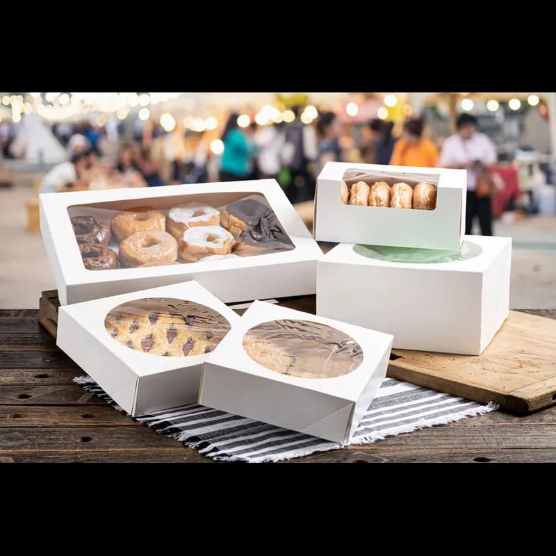 Donut Box 16X12X2.5 IN SBS Paperboard White Waterfall With Window 100/Case