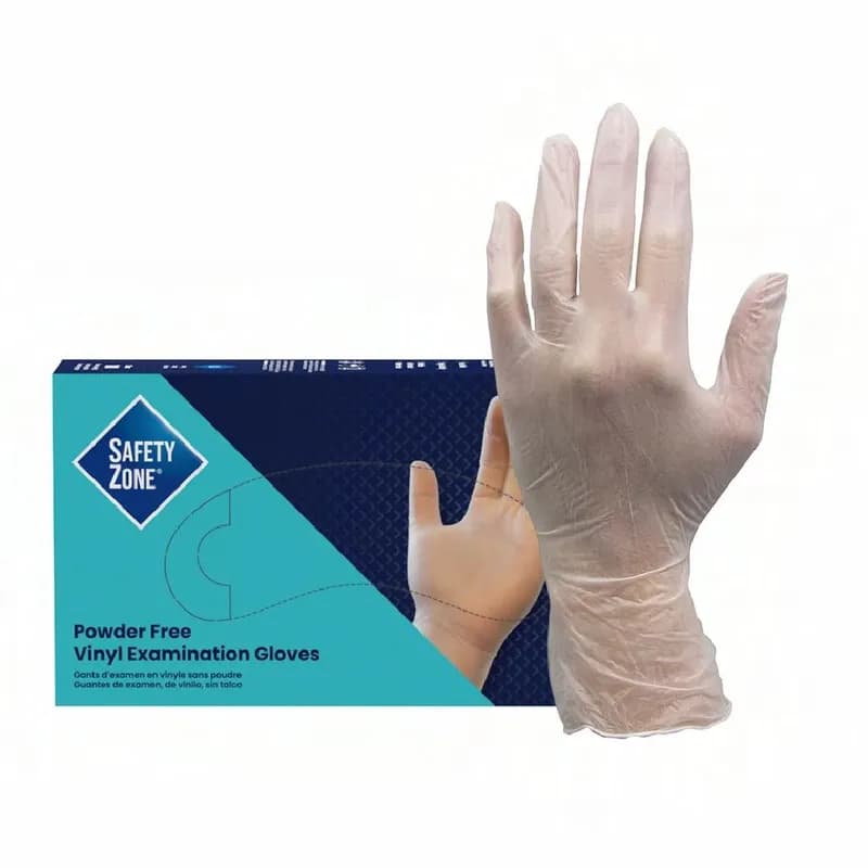 Safety Zone® Examination Gloves Medium (MED) Clear 4MIL Smooth Vinyl Powder-Free 100 Count/Box 10 Box/Case