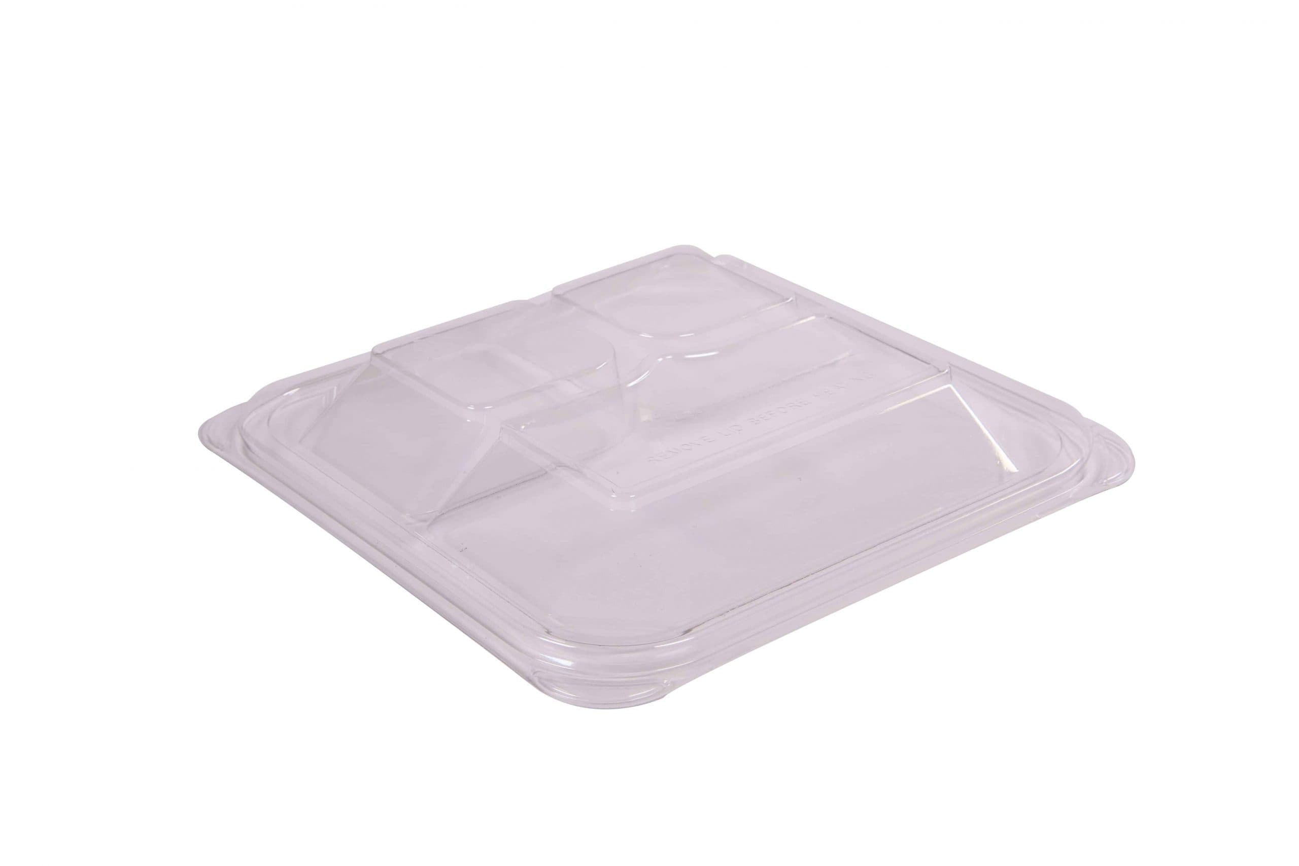 Lid Dome 8X1 IN 3 Compartment PET Clear Square For Container Unhinged 250/Case
