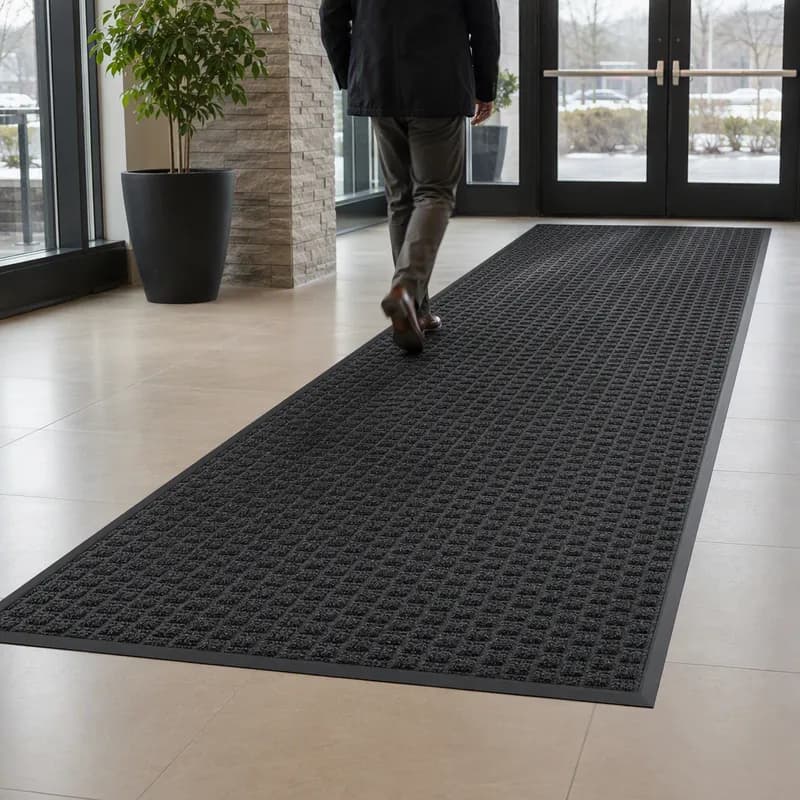 WaterHog® Scraper & Wiper Floor Mat 72X156 IN Charcoal (PET) Fabric With Smooth SBR Backing Beveled Edge 1/Each
