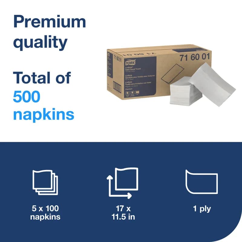 Tork LinStyle Valet Folded Guest Towel 17X11.5 IN 8.5X4.375 IN 1PLY White 1/6 Fold Embossed Premium Refill 500/Case