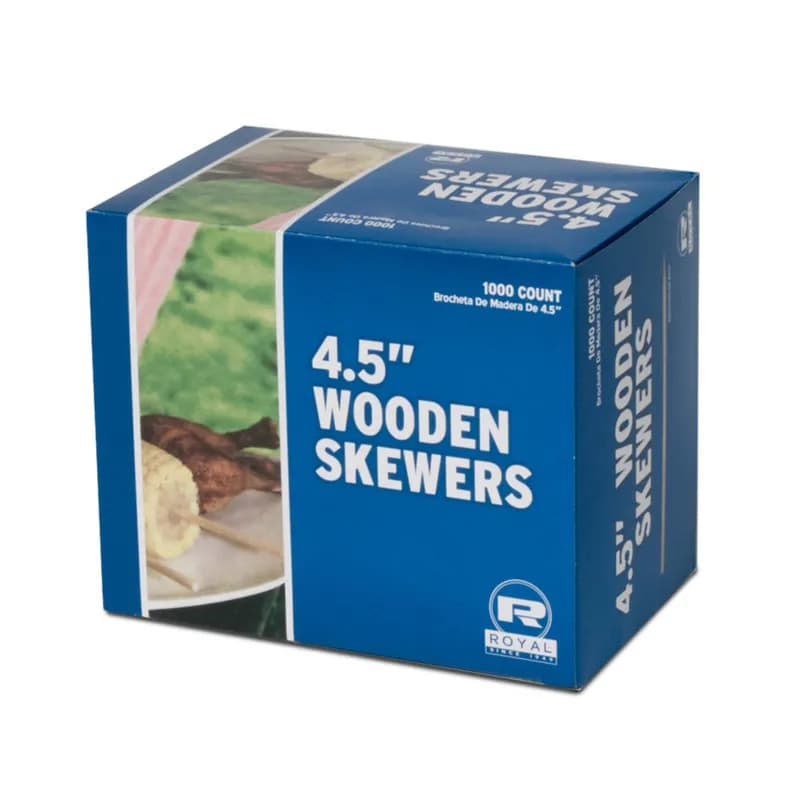 Food Skewer 4.5 IN Wood Round Brown Thick 1000 Count/Pack 10 Packs/Case 10000 Count/Case