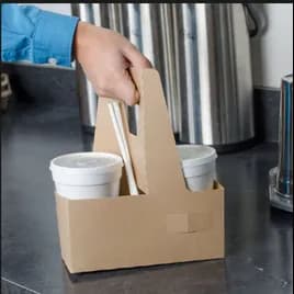 Cup Carrier 8X3.62X10.12 IN 2 Compartment Paperboard Kraft For 12-30 OZ With Handle Reusable 250/Case