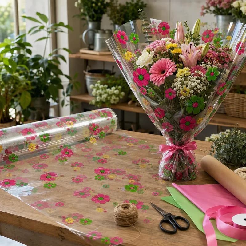 Multi-Purpose Roll 40IN X100FT Cellophane Multicolor Flower 1/Roll