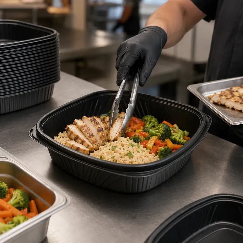 Forum® Take-Out Container Base 12X12 IN PS Black Square Deep 60/Case