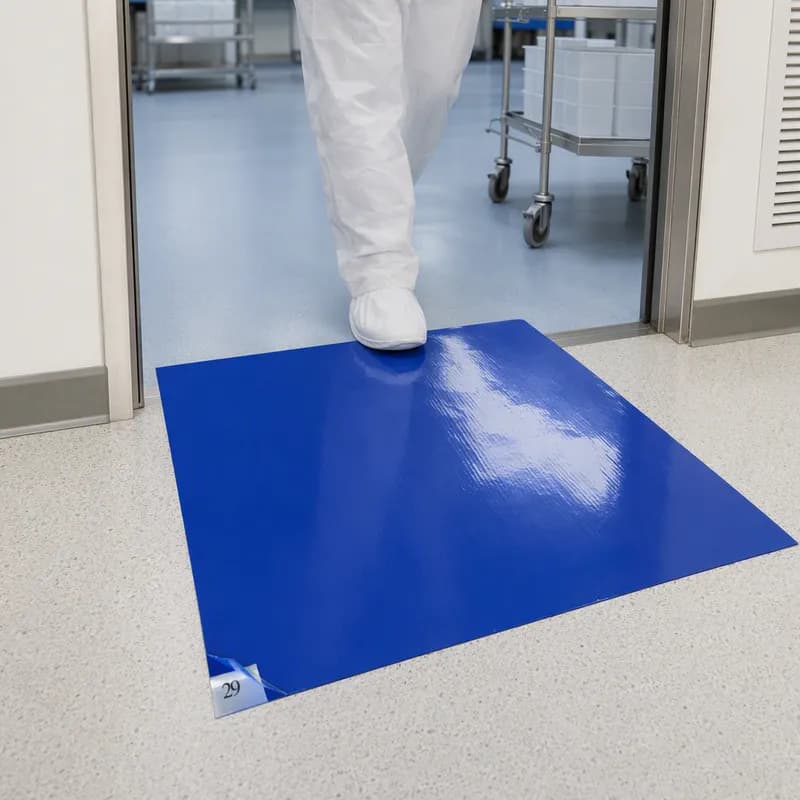 Tacky Traxx® Tacky Floor Mat 36X45 IN Blue Rubber Adhesive Peel-Off Sheets Numbered Corner Tabs 30 Ct/Pack 4 Packs/Case