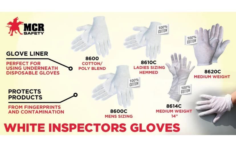 Inspector Gloves Large (LG) White Poly Blend Reversible Straight Thumb 12 Count/Pack 10 Packs/Case 1200 Count/Case