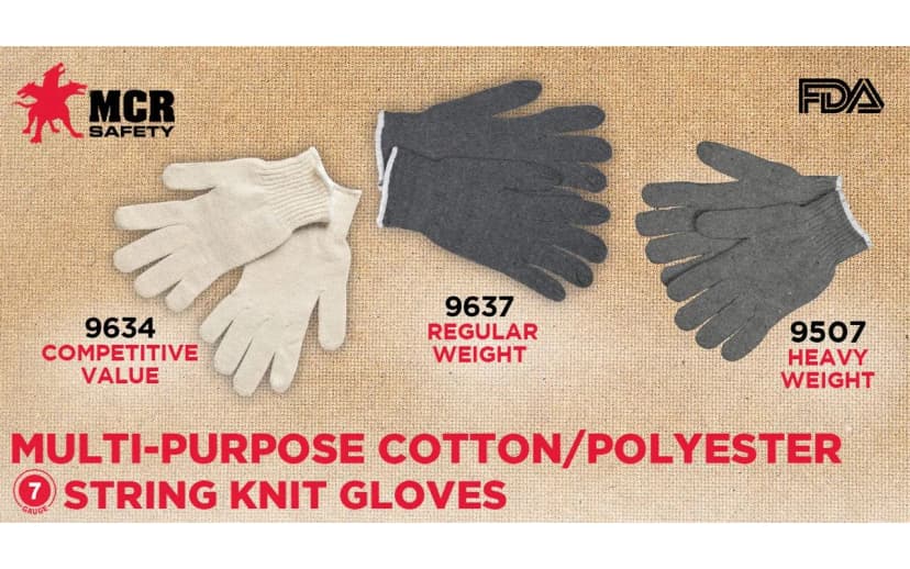 Work Gloves Large (LG) Gray Economy String Knit Cotton Blend (70% Cotton, 30% Polyester) 12 Count/Pack 480 Count/Case