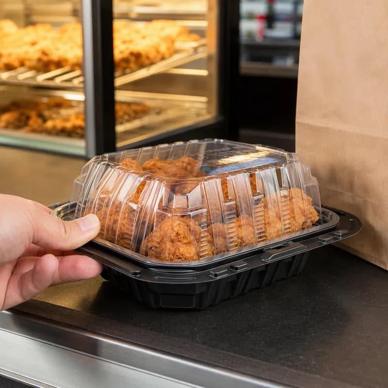 Chicken Container & Lid Combo With Dome Lid Small (SM) 2 Piece 7X6X3.3 IN MFPP OPS Black Clear Without Handle 200/Case