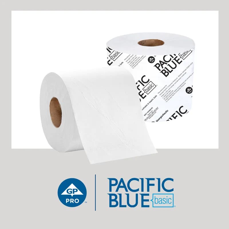 Pacific Blue Basic Toilet Paper & Tissue Roll 4X3.8 IN 2PLY White Standard EPA Indicator 1000 Sheets/Roll 48 Rolls/Case