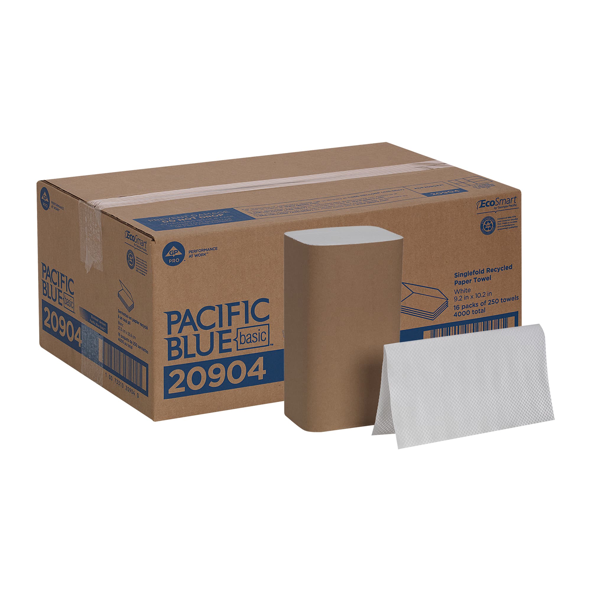 Pacific Blue Basic Folded Paper Towel 9.9X9.2 IN 1PLY White Single Fold 250 Sheets/Pack 16 Packs/Case 4000 Sheets/Case