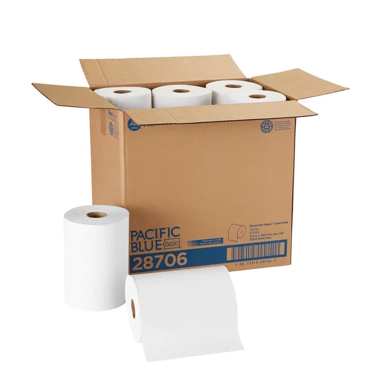 Pacific Blue Basic Roll Paper Towel 7.875IN X350FT 1PLY White Standard Roll EPA Indicator 12 Rolls/Case