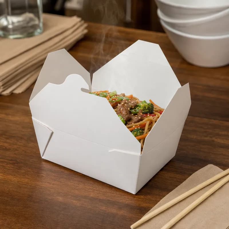 Bio-Pak® Take-Out Box Tuck-Top 6.75X5.4375X2.5 IN Paper White Rectangle 300/Case