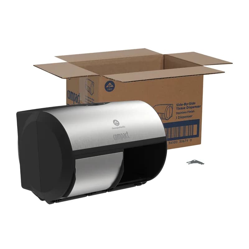 Compact® Toilet Paper Dispenser 6.75X10.12 IN Wall Mount Silver 2-Roll Coreless Side-by-Side High Capacity 1/Each