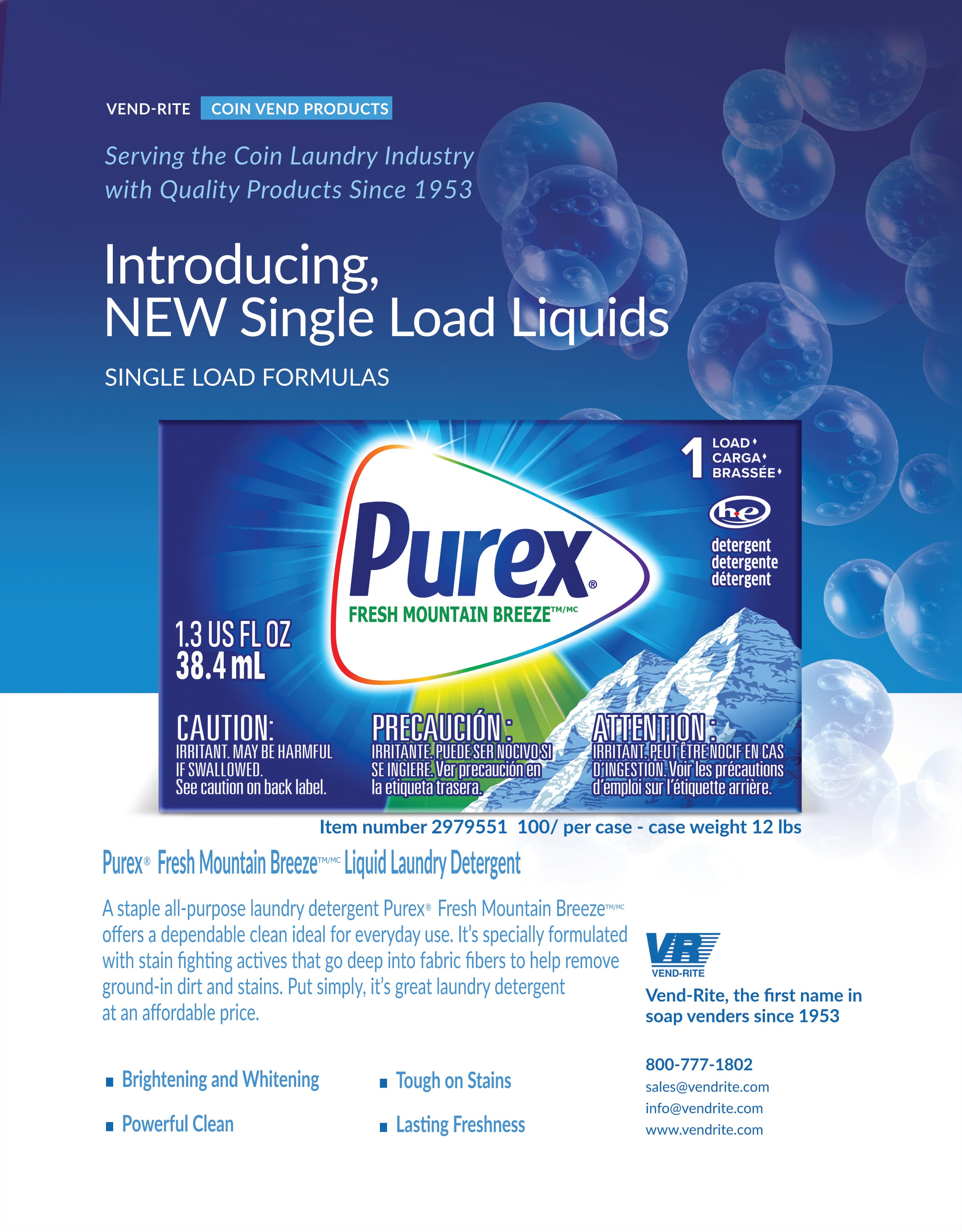 Purex® Fresh Mountain Breeze Laundry Detergent 1.3 OZ Liquid 100/Case