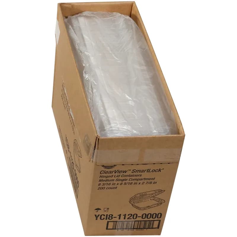 ClearView® SmartLock® Take-Out Container Hinged With Dome Lid Medium (MED) 8X8 IN HIPS OPS Clear Square 200/Case
