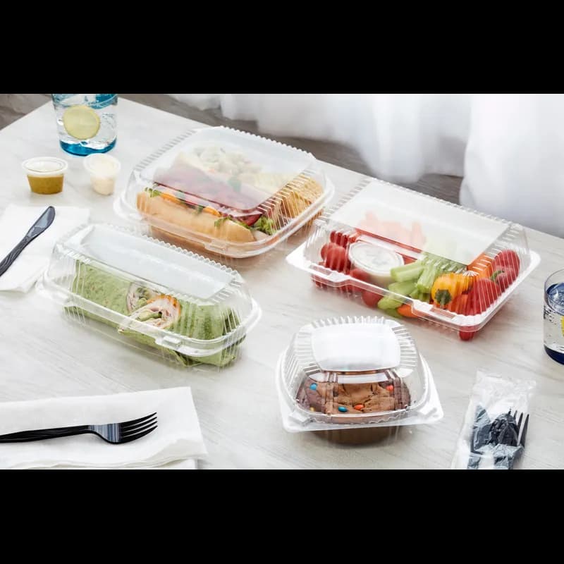 ClearView® SmartLock® Take-Out Container Hinged With Dome Lid Medium (MED) 8X8 IN HIPS OPS Clear Square 200/Case