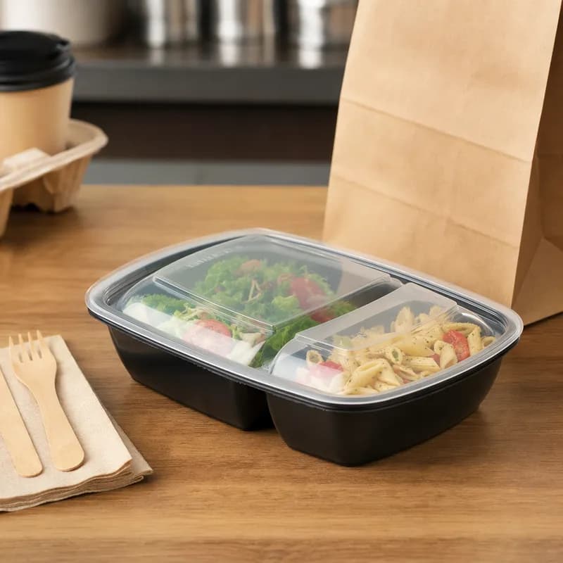 Lid Dome 9X6.5X0.75 IN 2 Compartment PP Clear Rectangle For 30 OZ Compartment Tray 300/Case