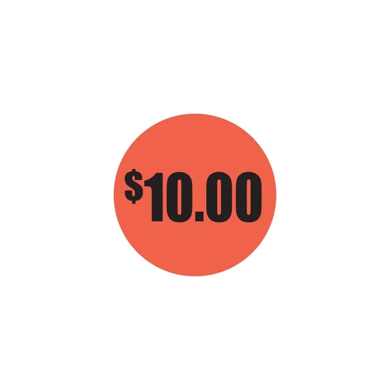 $10.00 Pricing Label 1.5 IN Red Glow Circle 1000 Count/Roll