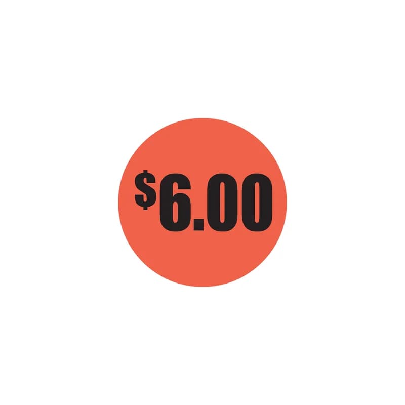 $6.00 Pricing Label 1.50 IN Red Glow Circle 1000 Count/Roll