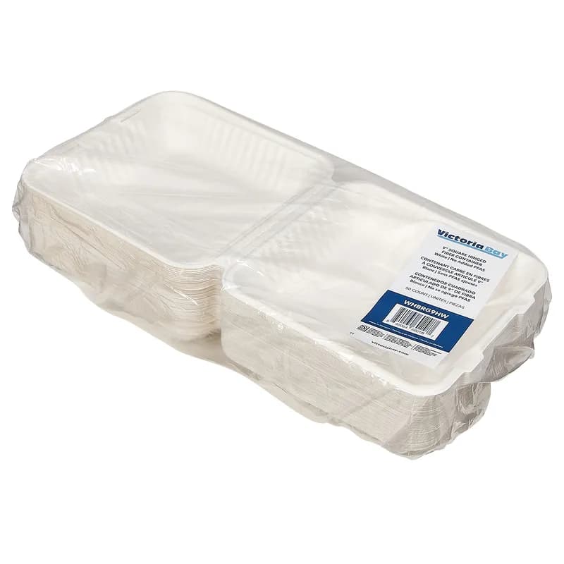 Victoria Bay Take-Out Container Hinged 9X9X3 IN Plant Fiber White Square 200/Case