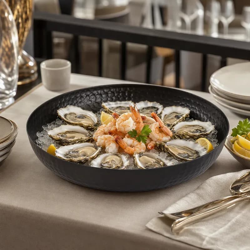 Seafood Tray 12 IN 80 OZ Aluminum Black Hammered Look 1/Each