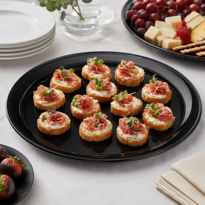 WNA CaterLine® Serving Tray 12 IN Black Round Rigid 25/Case