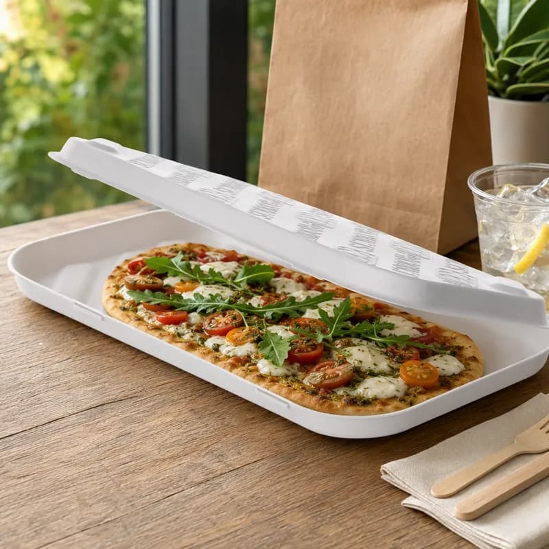 Take-Out Container Hinged 13X7X1.25 IN Sugarcane White Rectangle 200/Case
