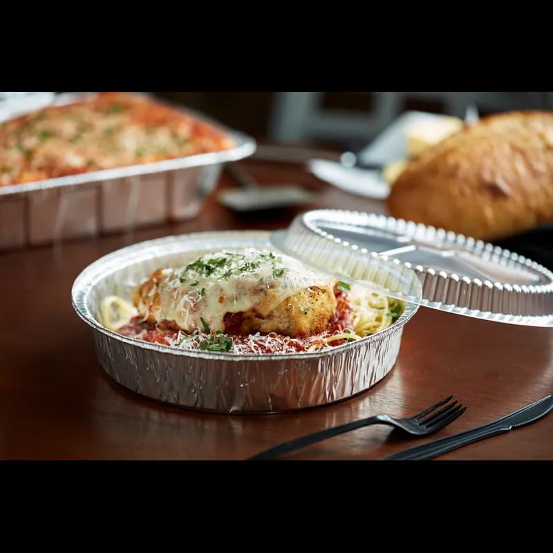 Take-Out Container Base 8.4X1.7 IN Aluminum Silver Round Hemmed Edge Grease Resistant 300/Case