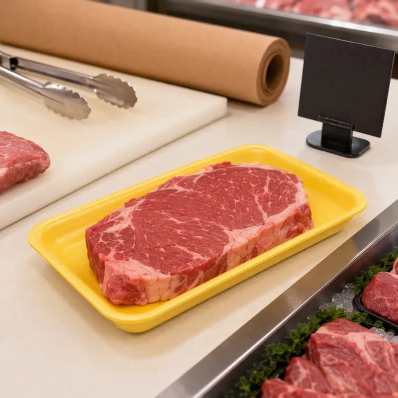 10SH Meat Tray 10.75X5.75 IN Polystyrene Foam Yellow Rectangle Heavy 400/Case