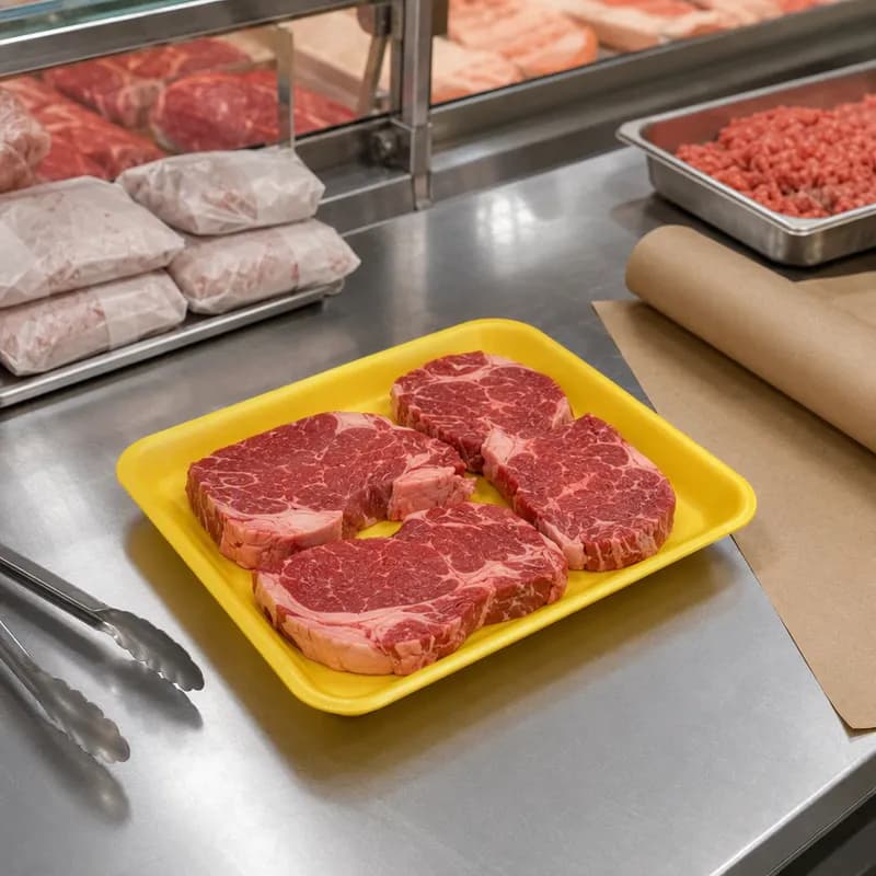 1014S Meat Tray 10X14 IN Polystyrene Foam Shallow Yellow Rectangle Heavy 100/Case