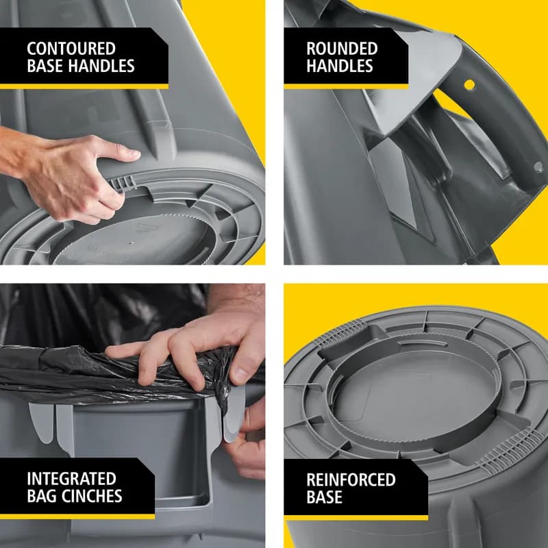 Brute® 1-Stream Trash Can 28.03X24.09X31.3 IN 44 GAL 176 QT Black Round Resin Stationary Food Safe 1/Each