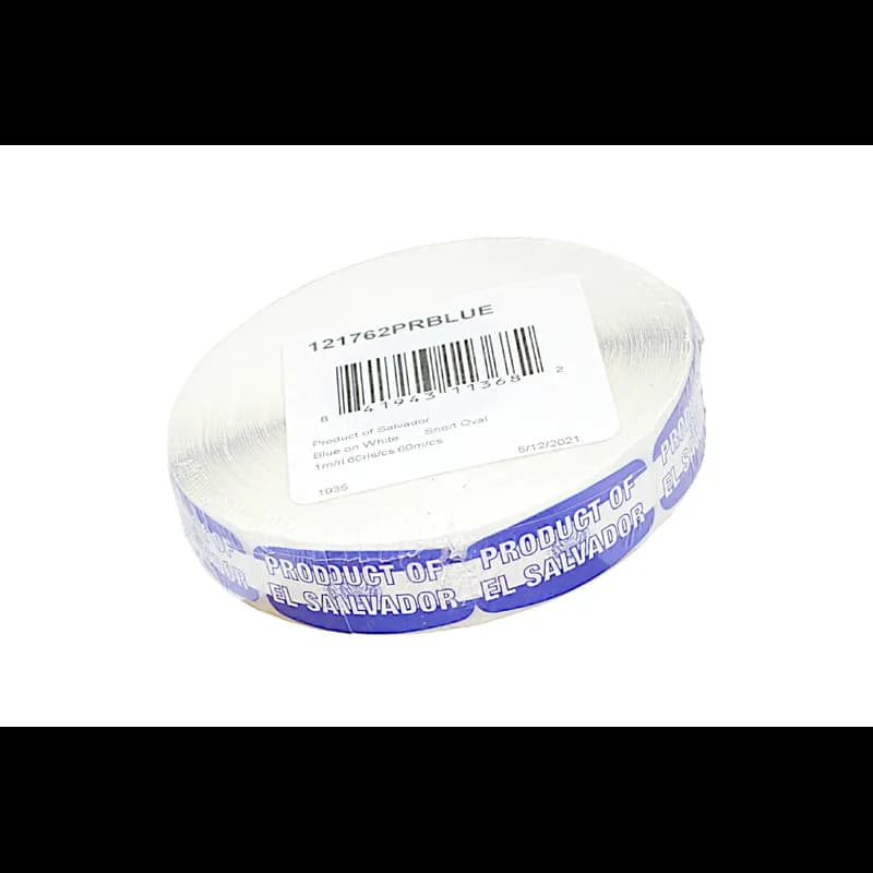 Product of El Salvador Origin Label Blue White Short Oval 1000 Count/Roll 60 Rolls/Case 60000 Count/Case