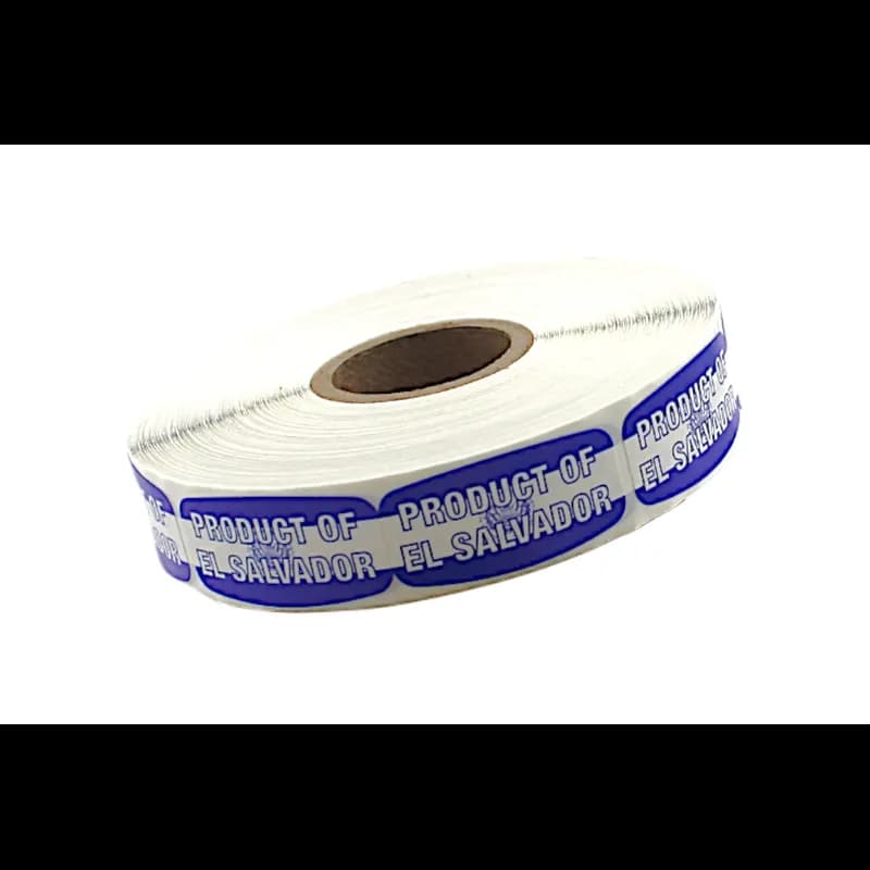 Product of El Salvador Origin Label Blue White Short Oval 1000 Count/Roll 60 Rolls/Case 60000 Count/Case