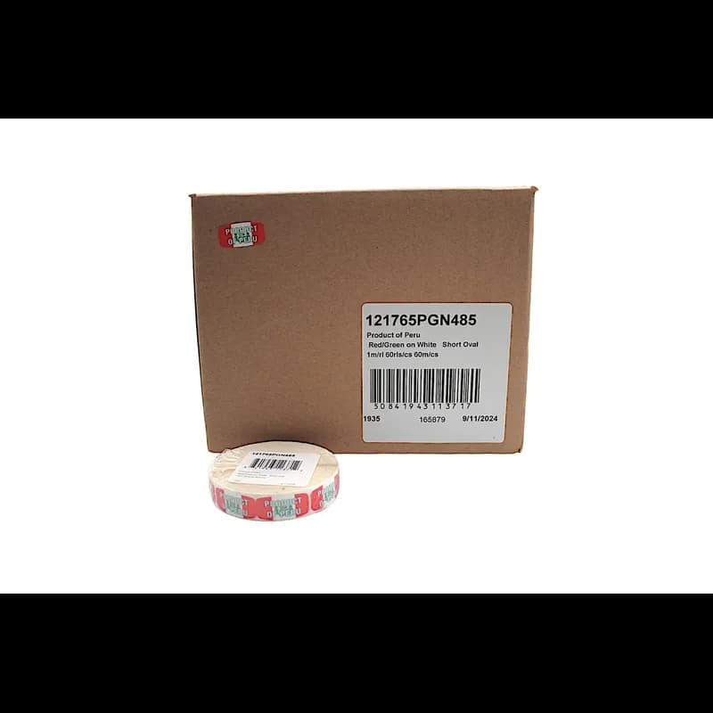 Product of Peru Origin Label Red Green White Short Oval 1000 Count/Roll 60 Rolls/Case 60000 Count/Case