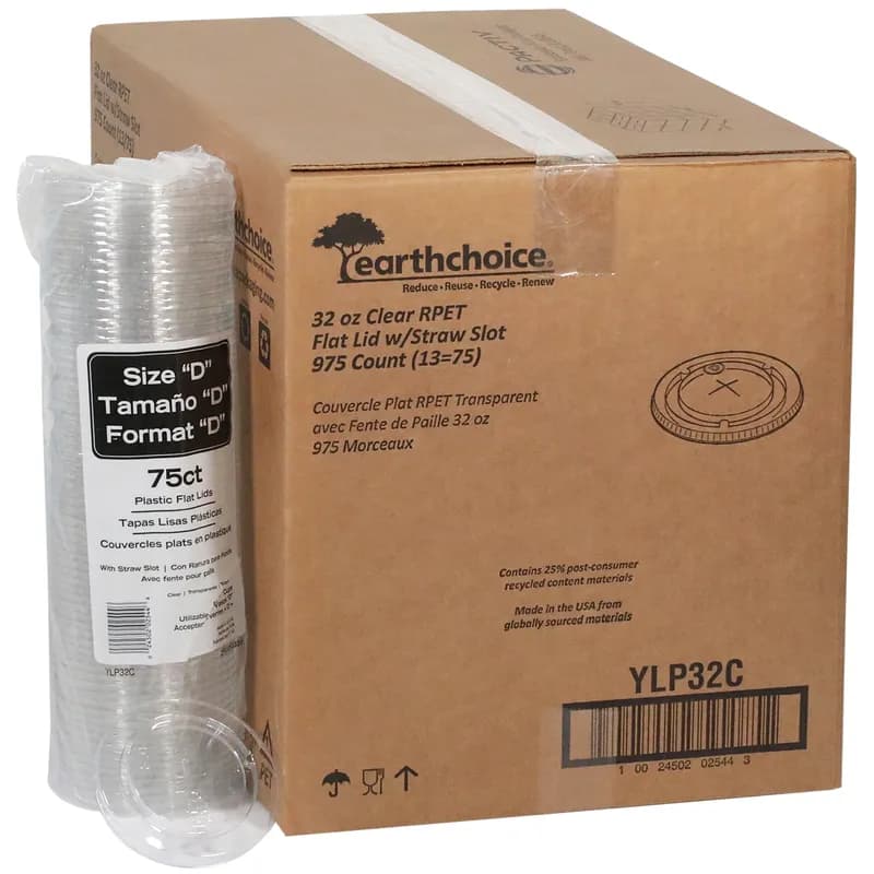EarthChoice® Lid Flat 4.3X0.3 IN RPET Clear For 32 OZ Cold Cup With Hole 975/Case
