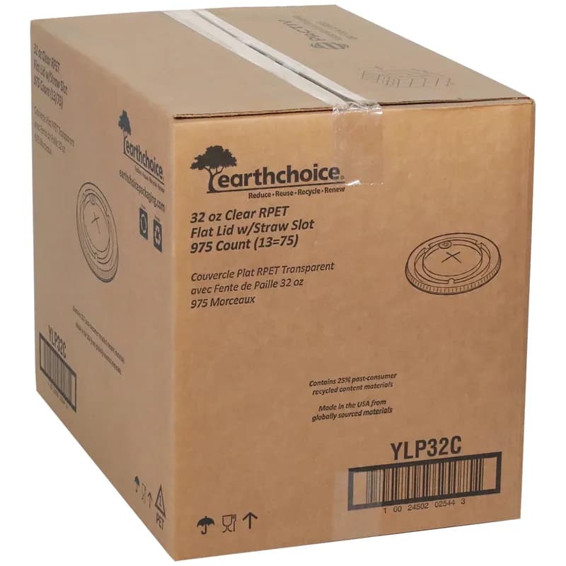 EarthChoice® Lid Flat 4.3X0.3 IN RPET Clear For 32 OZ Cold Cup With Hole 975/Case