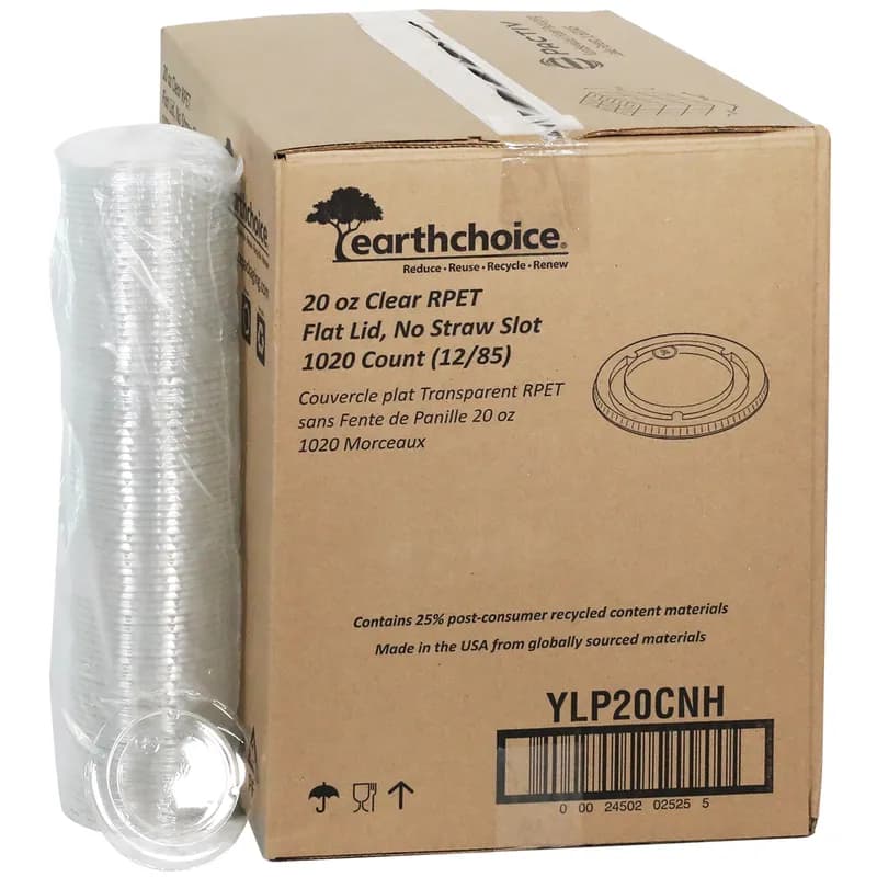 EarthChoice® Lid Flat 3.8X0.3 IN RPET Clear For 20 OZ Cold Cup No Hole 1020/Case