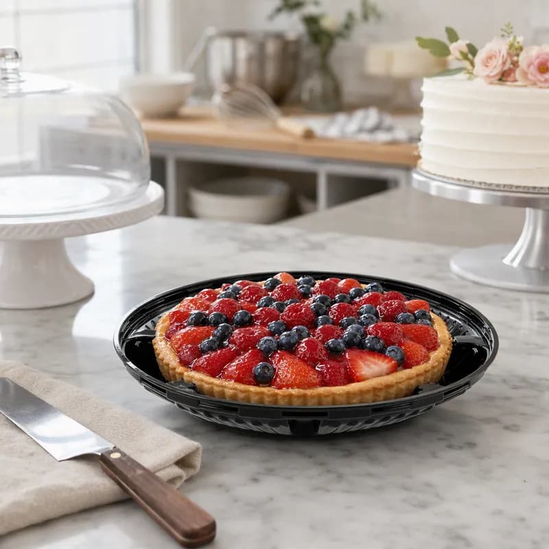 Pie Container 11.63X1.62 IN PET Black Round 150/Case