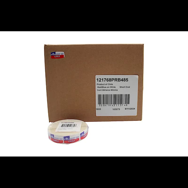 Product of Chile Origin Label Red Blue White Short Oval 1000 Count/Roll 60 Rolls/Case 60000 Count/Case