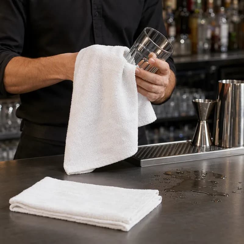 Bar Towel 16X19 IN Cotton Blend (70% Cotton, 30% Polyester) White Rectangle 12/Dozen