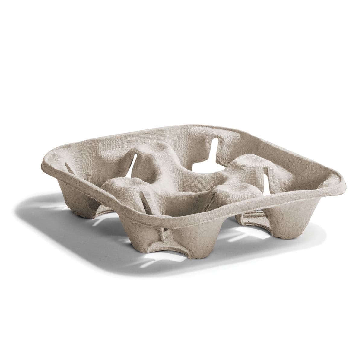 StrongHolder® Cup Carrier 8.5X8.5X2 IN 4 Compartment Molded Fiber Kraft For 8-32 OZ Without Handle Reusable 300/Case