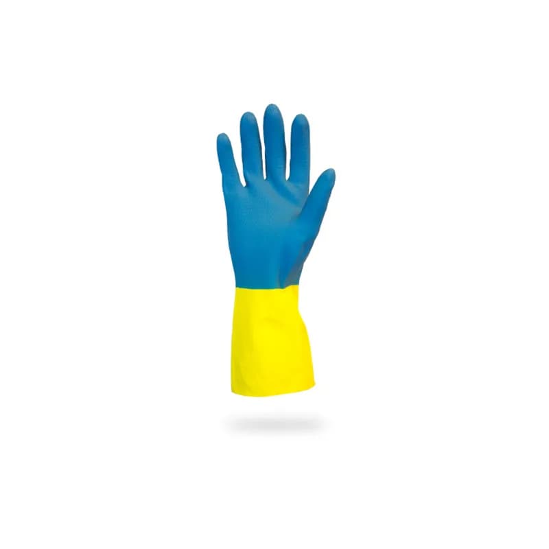 Gloves Large (LG) 12 IN Blue Yellow Neoprene Latex Flock Lined 1/Dozen